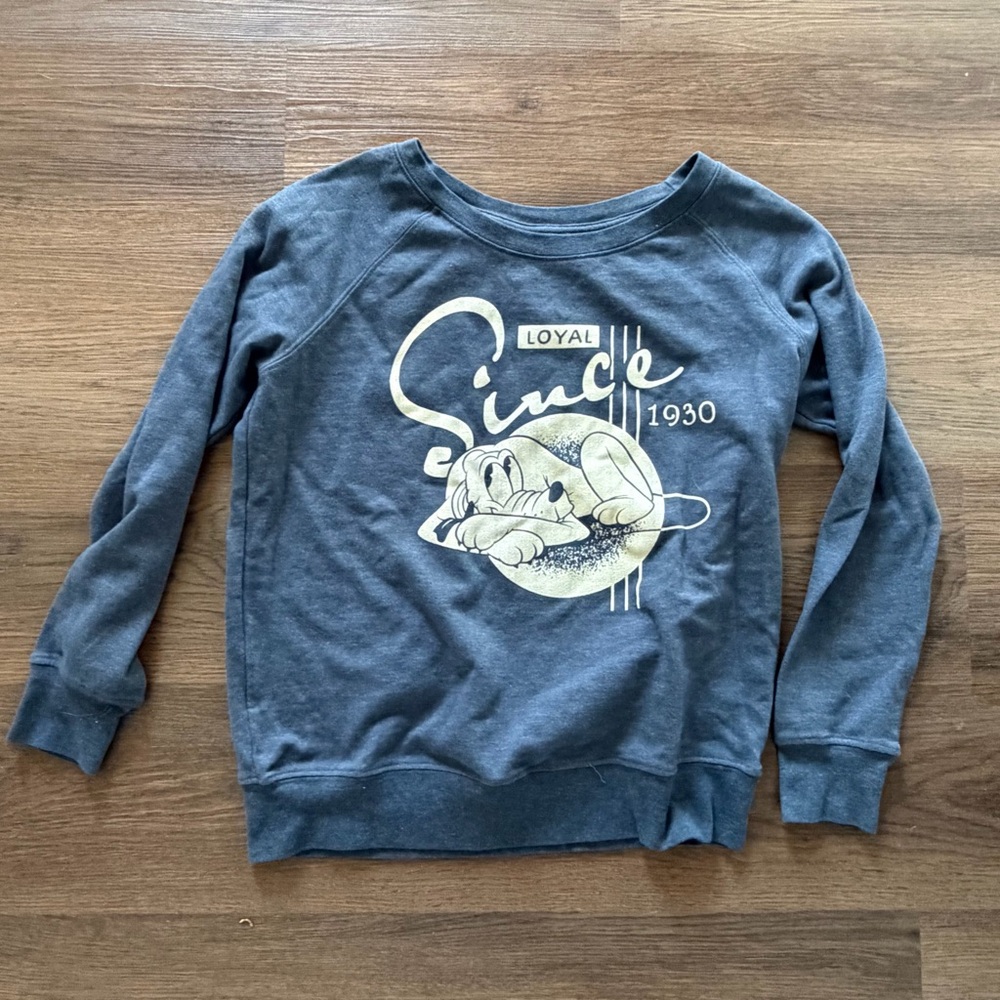Disney Pluto Loyal Since 1930 Graphic Sweatshirt Blue‎ Heather Raglan Pullover